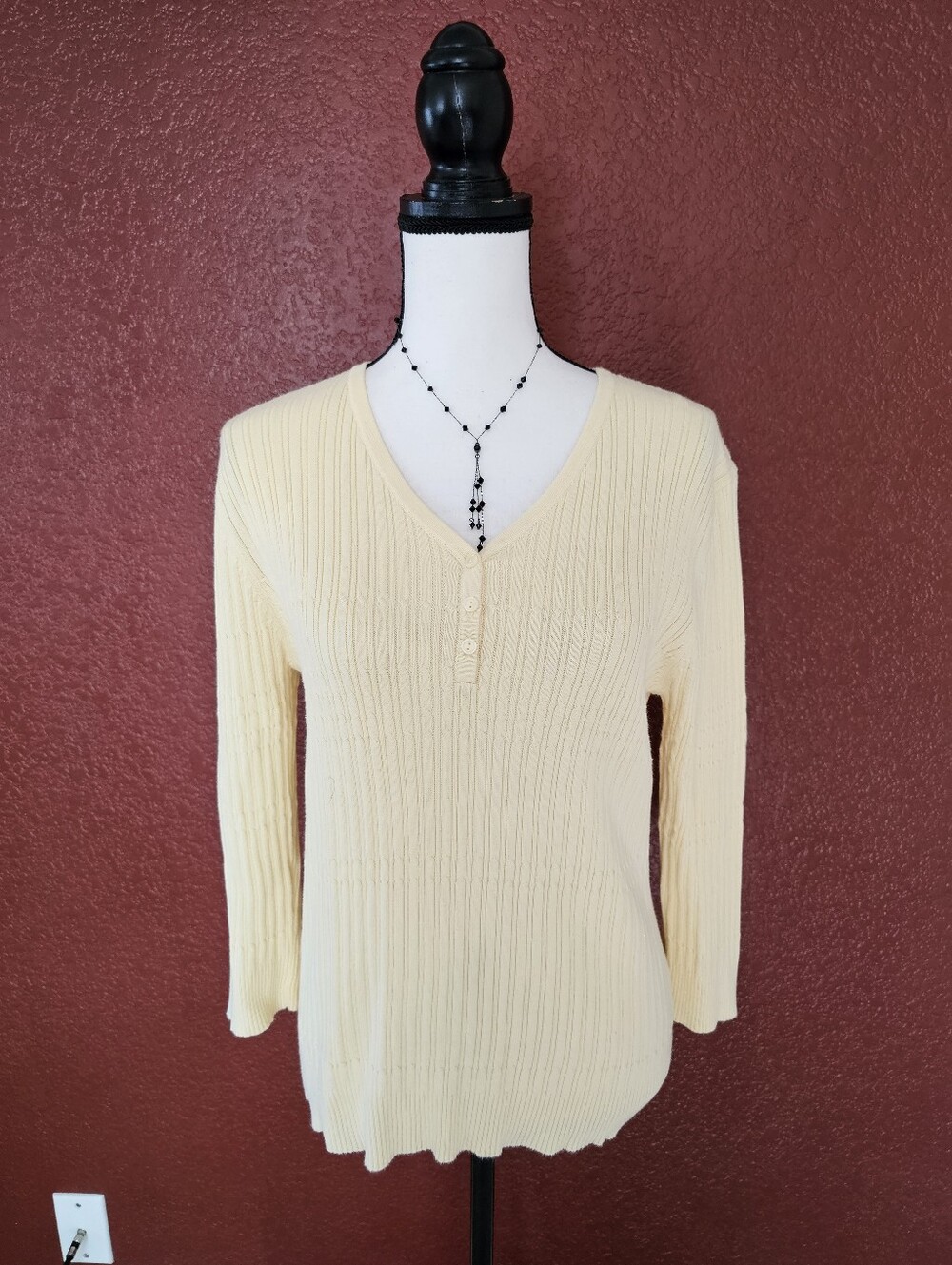 croft & barrow Pale Yellow Ribbed Knit Top